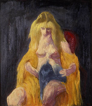 Blonde Lady with grey cat